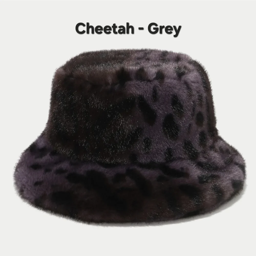 Faux Fur Bucket Hat Animal Print -3 Different Styles Leopard Print Cheetah Print